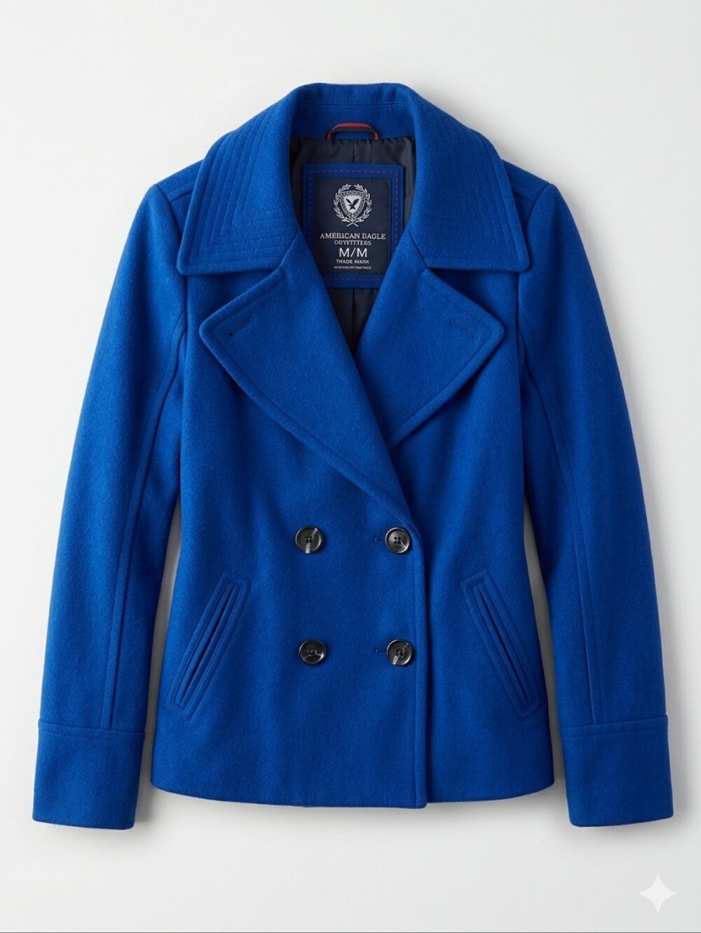 American Eagle Outfitters Elegant Women's Royal Blue Wool Blend Peacoat Size M